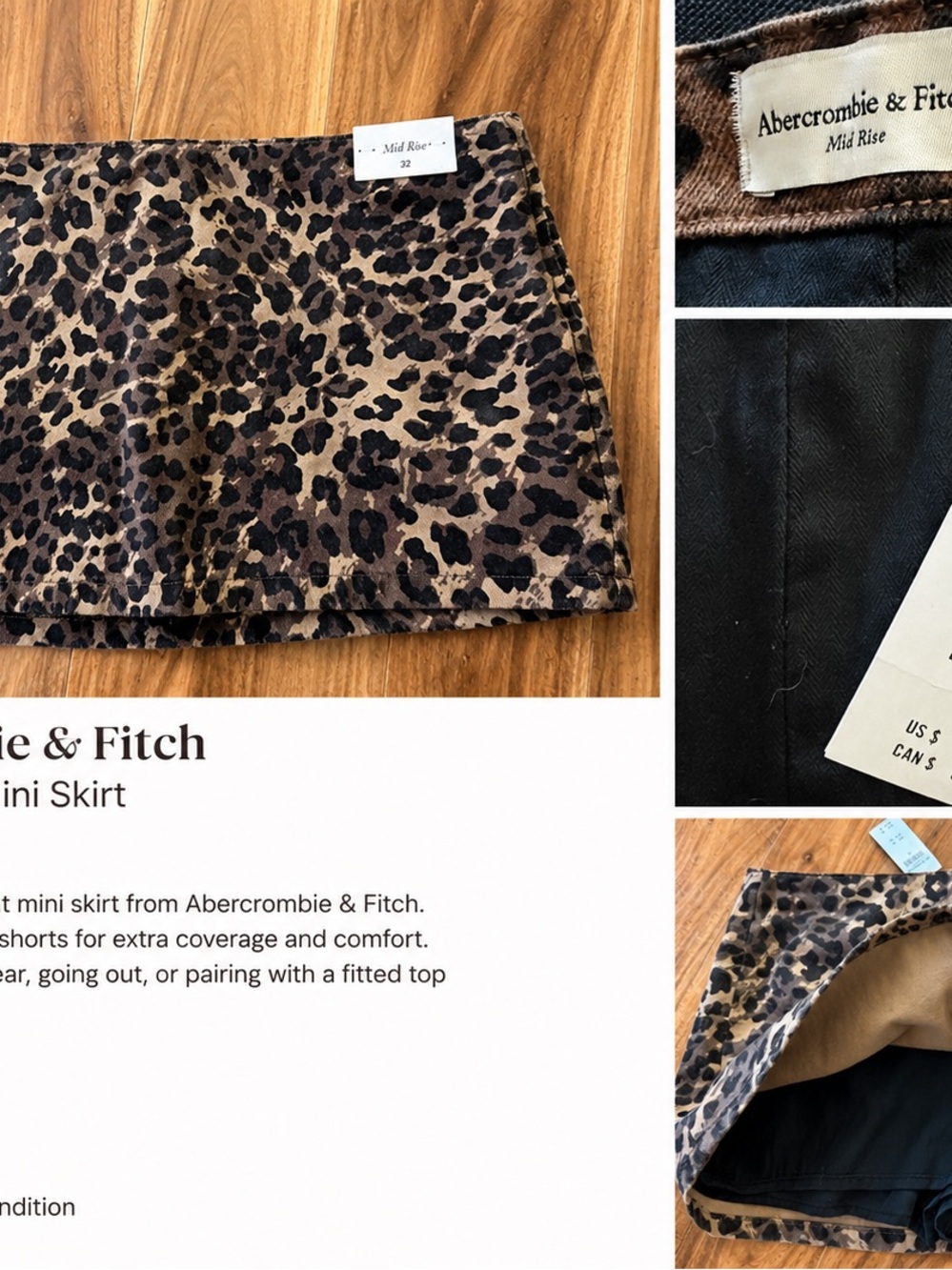 Abercrombie Women’s Leopard Print Mini Skirt - with shorts. NWT.